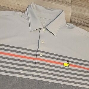 Masters Tech Golf Polo Performance Shirt Gray Striped Augusta National Mens LG